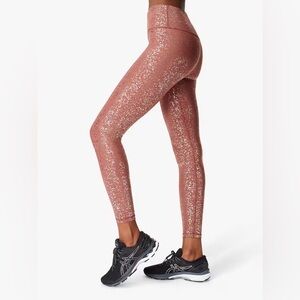 Sweaty Betty Disco Metallic Leggings Red Terrazzo Foil Print Size XS 7/8 Length
